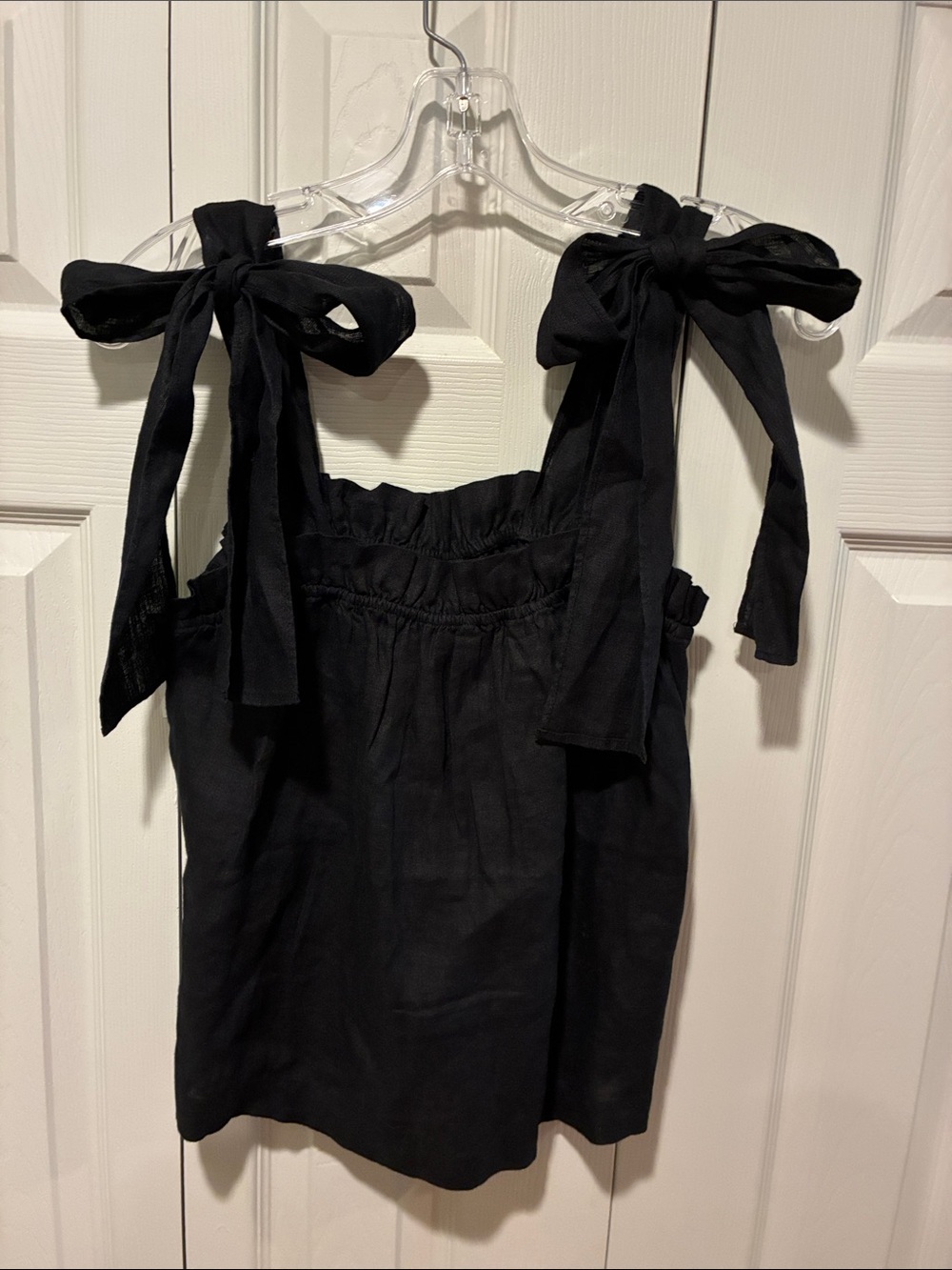NWT J. Crew Black Linen Tank Top with Tie Sleeves, S